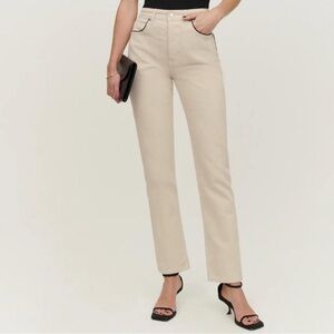 Reformation Cynthia High Rise Straight Jean Size 28 Cream And Black